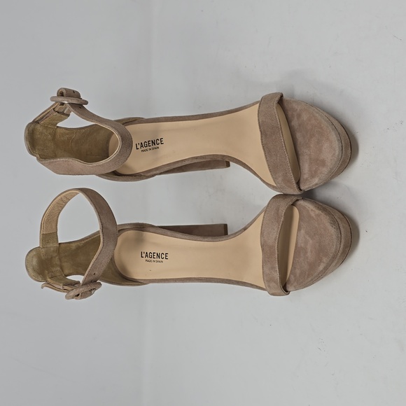 L'Agence Ankle Strap 105mm Platform Heel Nude Suede Size 39 - Picture 2 of 6